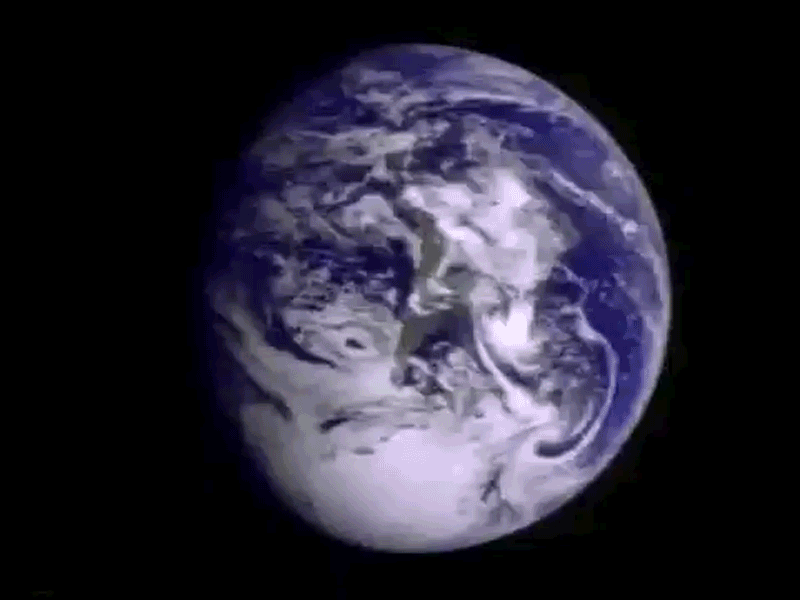 First frame of the Galileo Earth spin movie, a 500- frame time-lapse motion picture.