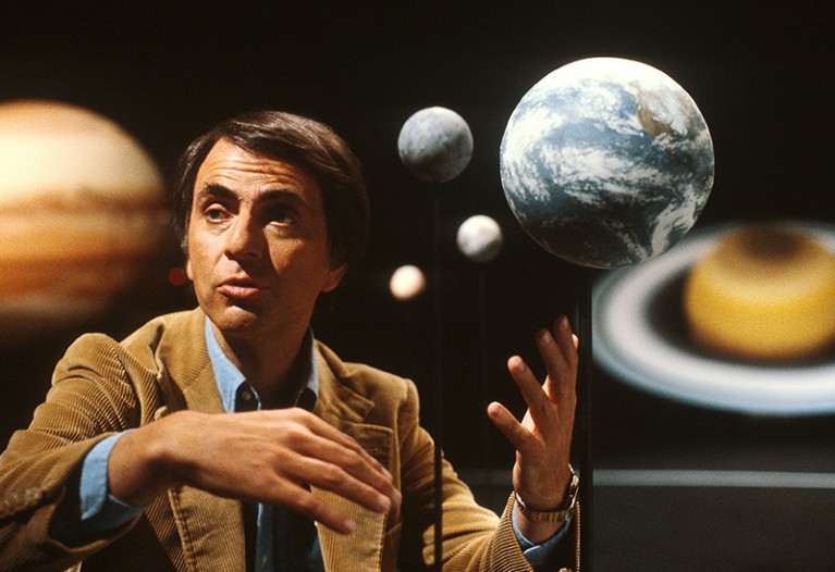 Carl Sagan on the Set of ‘Cosmos’.
