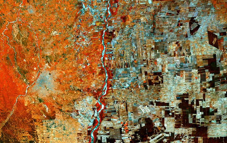 Satellite image of deforestation in Bolivia.
