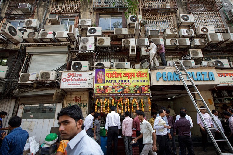 Congested air conditioning units on a building on May 21, 2012 in Mumbai, India.