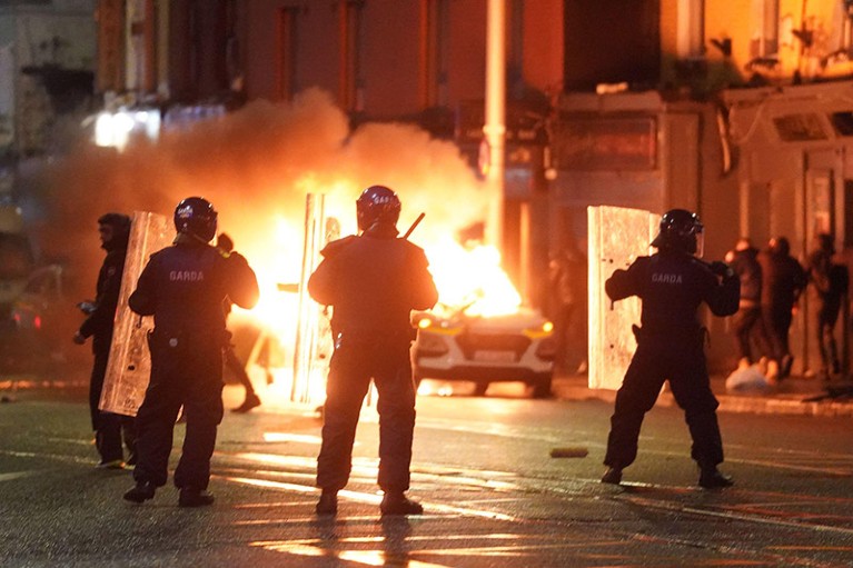 Garda Siochana respond to unrest in Dublin city centre on the 23rd of November 2023.