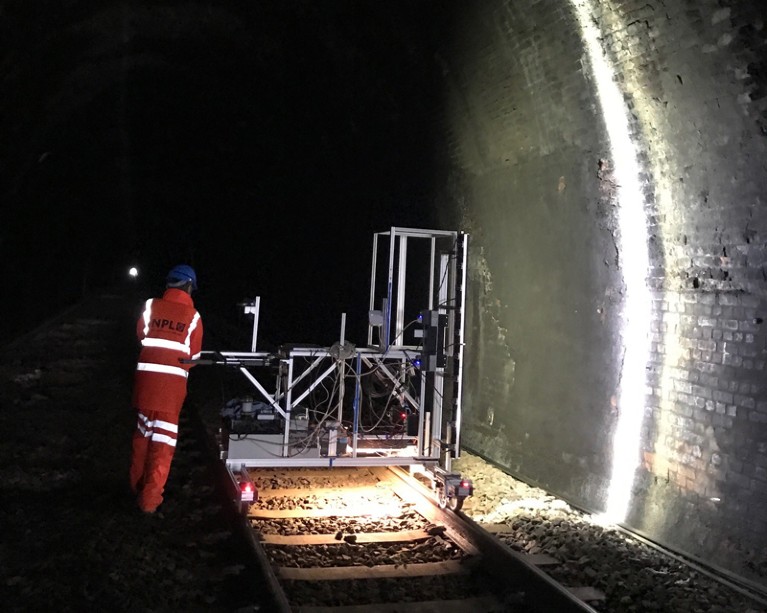 DIFCAM Evolution rig being used in a dark tunnel lit with a torch