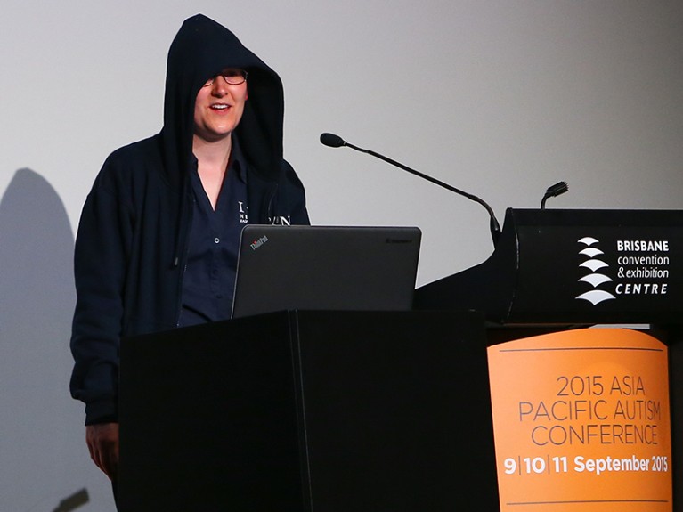 “Hoodie girl" incident at the Asia Pacific Autism Conference in Brisbane in 2015, when Penny Robinson gave her invited talk with her hoodie hood up.