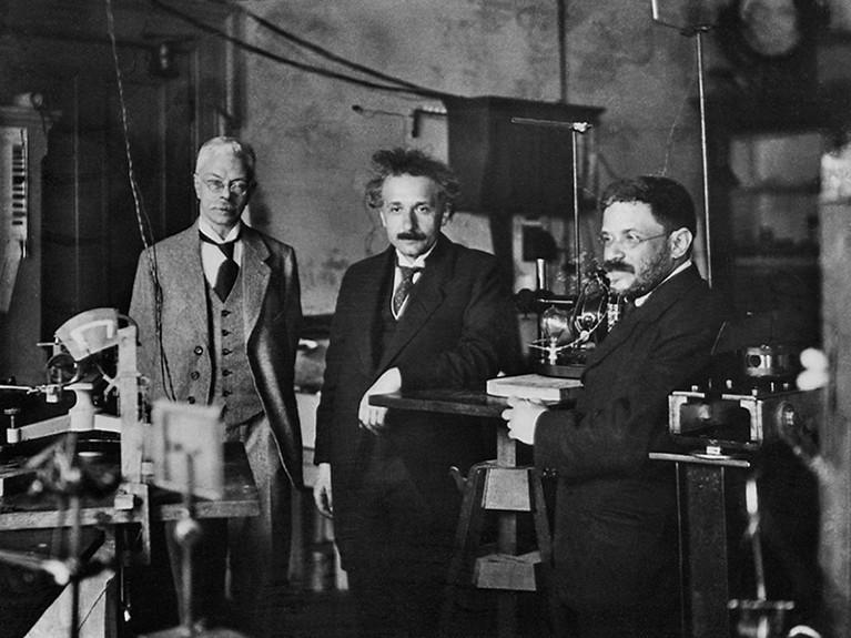 The german Physicist Einstein with Ehrenfest visiting Pieter Zeeman in Amsterdam (around 1920).