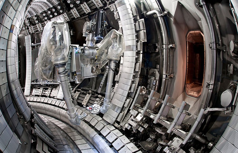 A view of the JET Vacuum Vessel Interior with remote handling gripper.