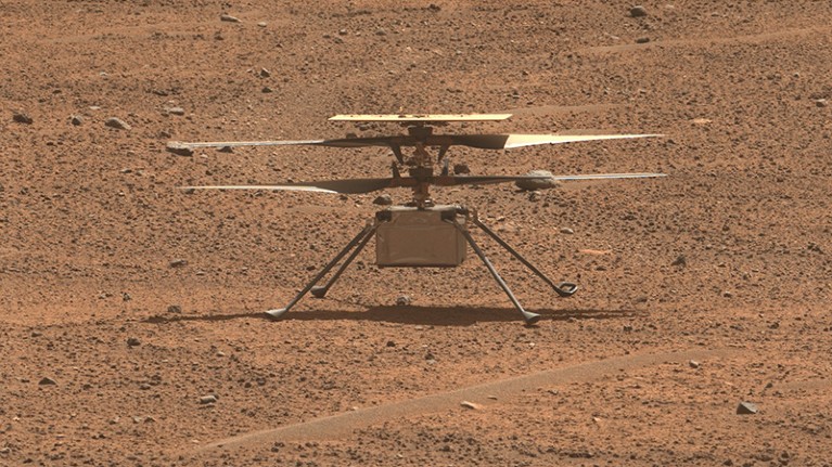 NASA’s Ingenuity Mars Helicopter is seen on August 2, 2023, in a photo taken by the agency’s Perseverance Mars rover.