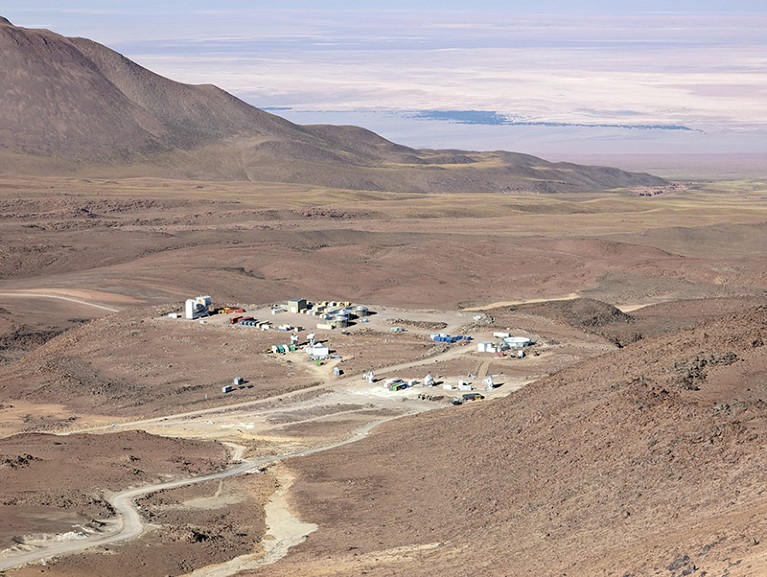 A picture of the Simons Observatory site from the side of Cerro Toco in northern Chile.