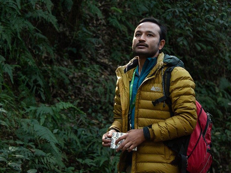 Kumar Paudel while conducting pangolin conservation research in Central Nepal.