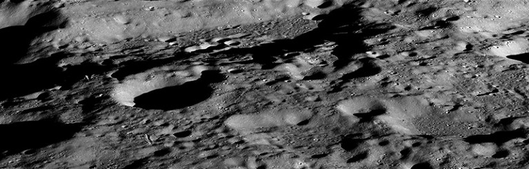 Oblique image showing the IM-1 landing area on the moon, acquired from an altitude of 78 kilometers.