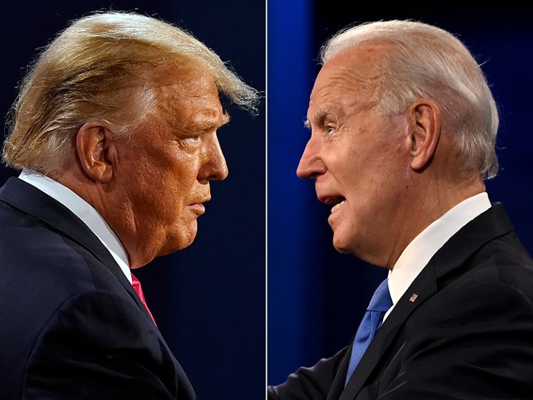This combination of pictures shows US President Donald Trump (L) and Democratic Presidential candidate and former US Vice President Joe Biden during the final presidential debate at Belmont University in Nashville, Tennessee, on October 22, 2020. This combination of pictures shows US President Donald Trump (L) and Democratic Presidential candidate and former US Vice President Joe Biden during the final presidential debate at Belmont University in Nashville, Tennessee, on October 22, 2020.
