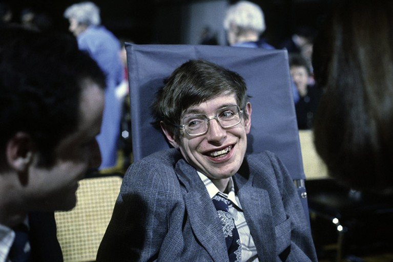 Cosmologist Stephen Hawking reacts during a conversation on October 10, 1979 in Princeton, New Jersey.