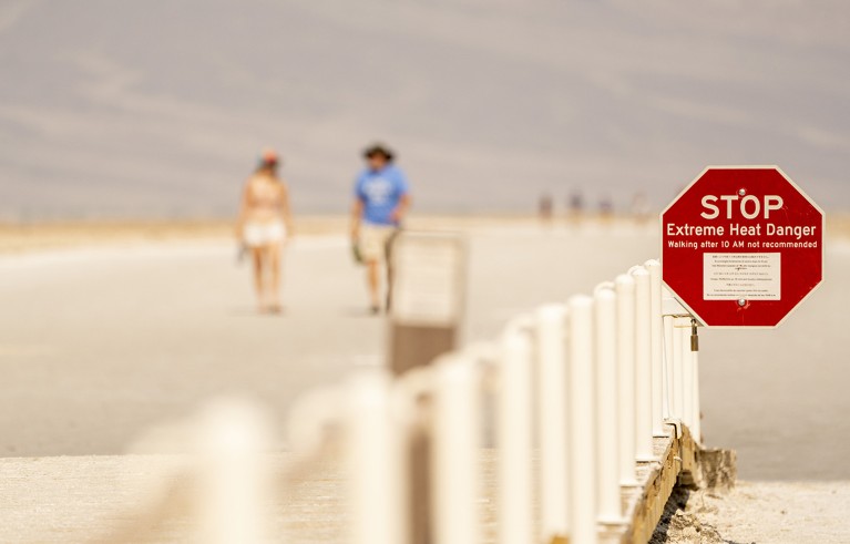 An "Extreme Heat Danger" sign at the Badwater Basin in Death Valley, California, U.S., on Thursday, June 17, 2021.