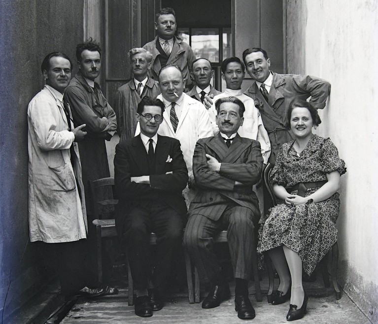 Team of the Lyon laboratory circa 1930. Edmond Locard is second from right, in the front row.