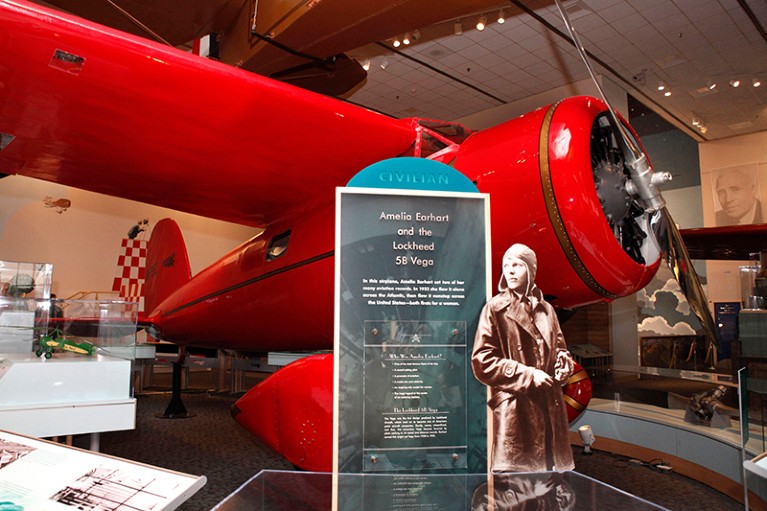 Amelia Earhart's plane is seen at the Smithsonian's National Air and Space Museum in the "Pioneers of Flight" exhibit.
