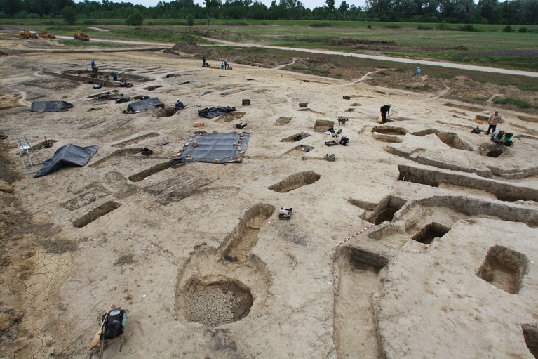 Excavation works conducted by the Eötvös Loránd University at the Avar-period (6th-9th century AD) cemetery of Rákóczifalva, Hungary, in 2006.