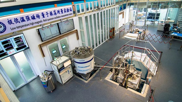 Interior view of the Synergetic Extreme Condition User Facility showing the Ultra-low temperature high magnetic field quantum oscillation experimental station.