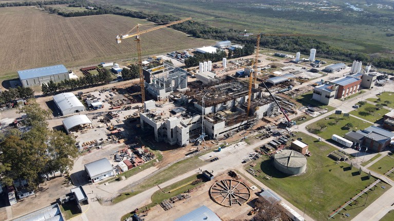 A drone view shows the Argentine Modular Elements Power Plant (CAREM), which is the small modular reactor (SMR) project at the most advanced stage of construction worldwide in Argentina, in 2023.