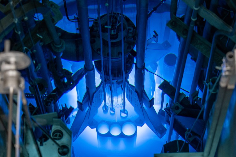 Blue reactor core at Univ. Missouri glows with a blue light