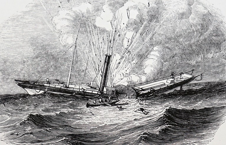 Illustration depicting the explosion of the iron steamer 'Elberfeld'. Dated 19th Century.