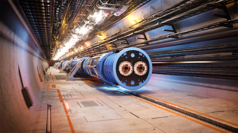 An computer rendered artist's impression of the tunnel for the FCC-hh (proton-proton collider).