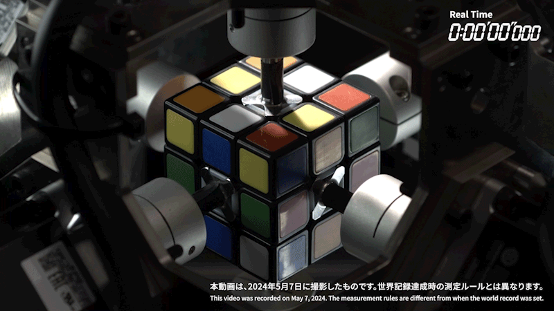 Secuencia animada de TOKUFASTbot resolviendo un cubo de rompecabezas.