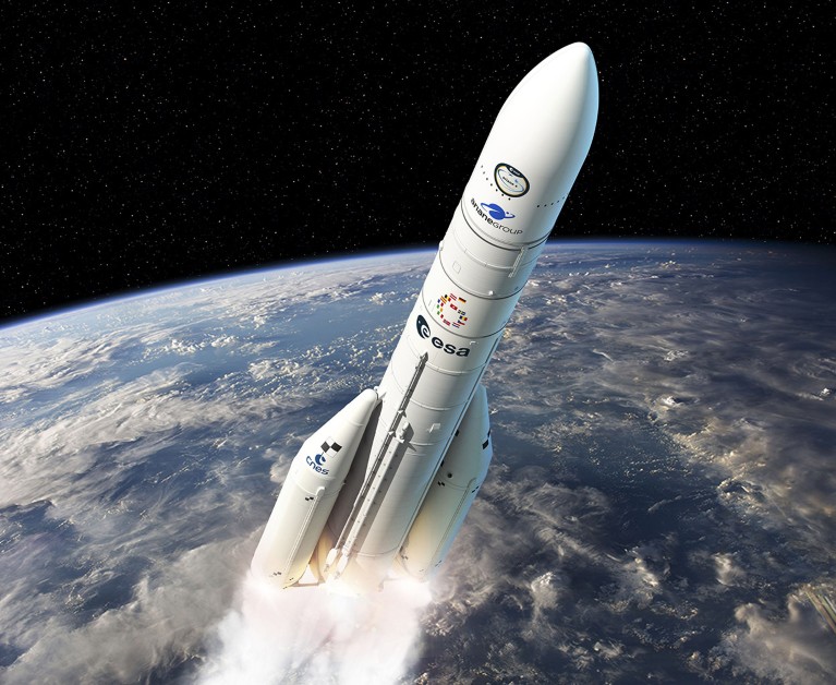 Artist's view of Ariane 6 as it flies into space.