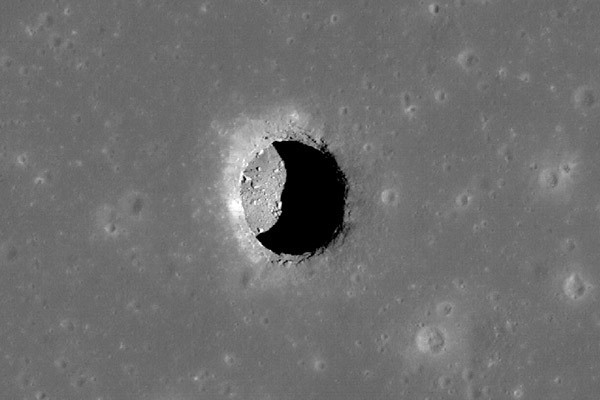 View of the Mare Tranquillitatis pit crater captured by the Lunar Reconnaissance Orbiter.