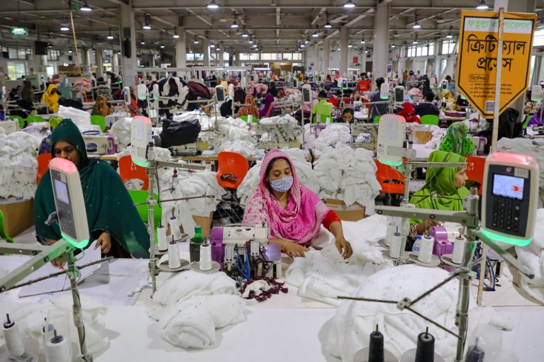 Workers in a large garment factory in Bangladesh