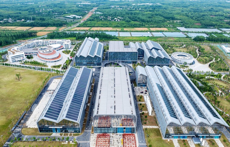 An aerial drone photo shows the park of Comprehensive Research Facility for Fusion Technology (CRAFT) in Hefei, east China's Anhui Province.