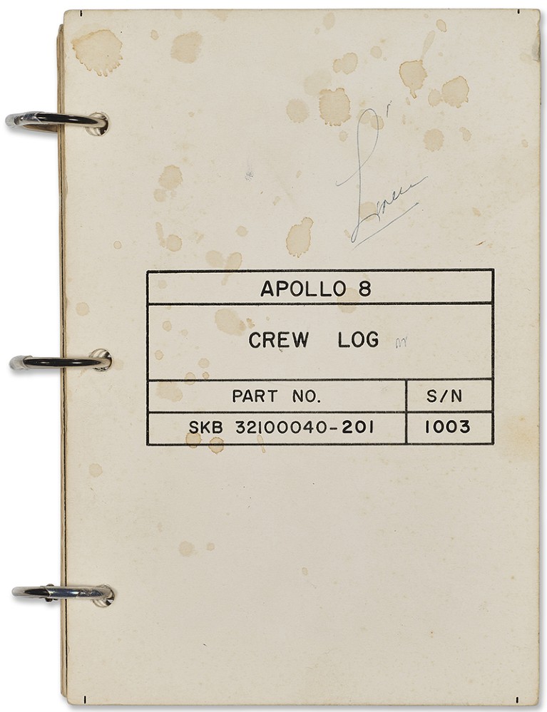 The front of the Apollo 8 crew log book