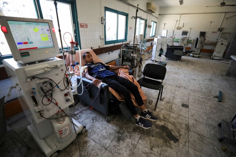 A Palestinian kidney patient undergoes dialysis at a hospital in Gaza City during the Israel-Gaza conflict 2024