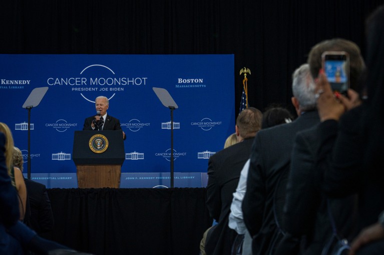 Joe Biden speaks about cancer moonshot at the John F. Kennedy Library and Museum