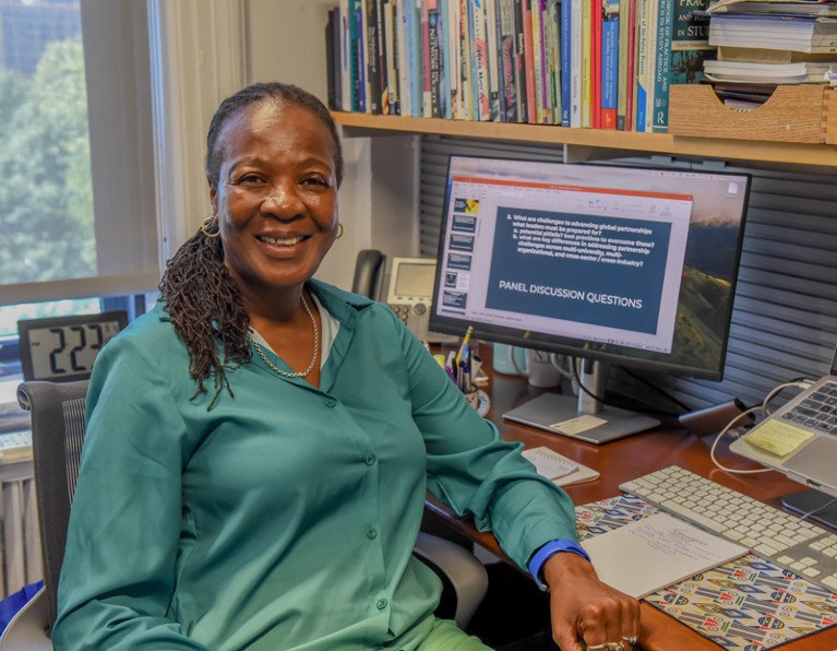 Teboho Moja at her desk.