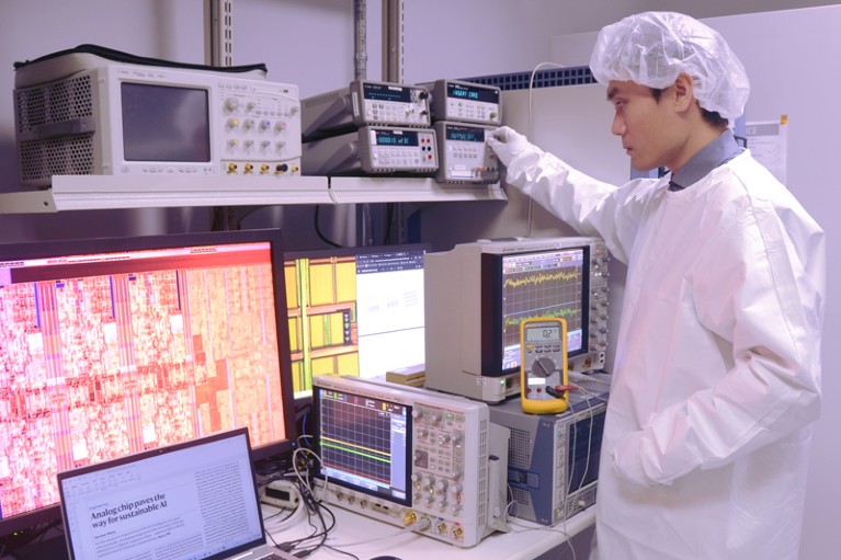 Hechen Wang chip testing in the lab