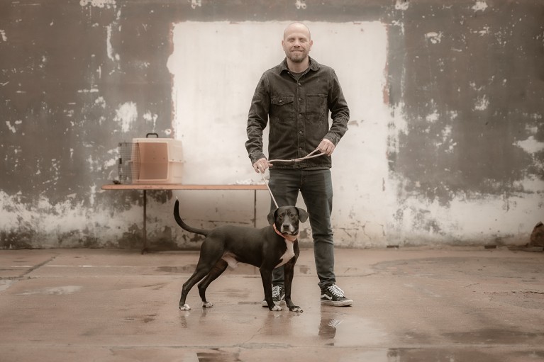 Rogério Rammê and his dog Dungo after the floods in Rio Grande do Sul, Brazil in July 2024.