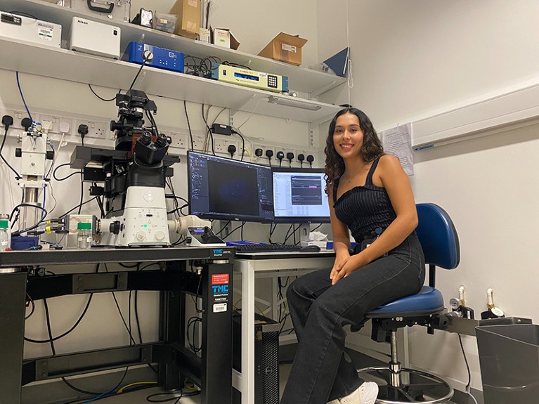 Tzanda Camarena sits in the lab at the MRC LMB in Cambridge