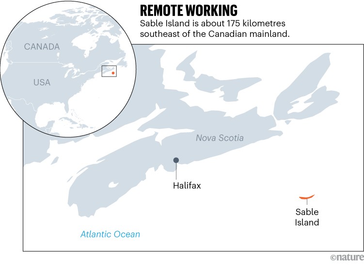 REMOTE WORKING: Map showing the location of Sable Island - about 175 kilometres southeast of the Canadian mainland.