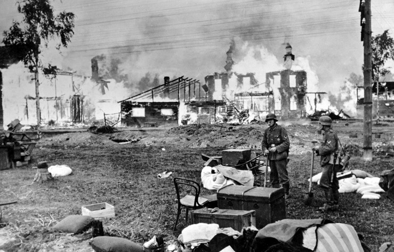 The Siege of Leningrad. German troops on the outskirts of Leningrad in September 1941.