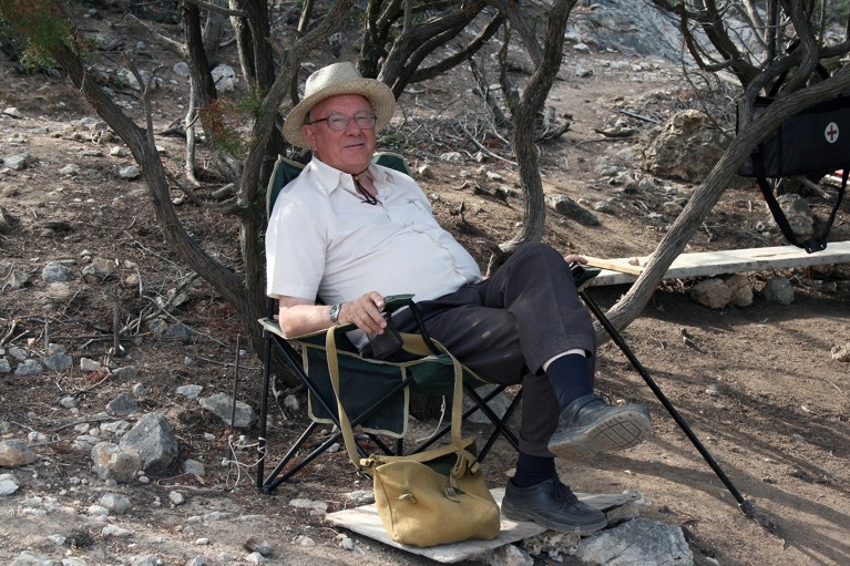 Portrait of Colin Renfrew relaxing on Keros.