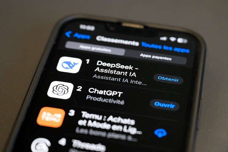 The DeepSeek app logo displayed on a mobile phone.