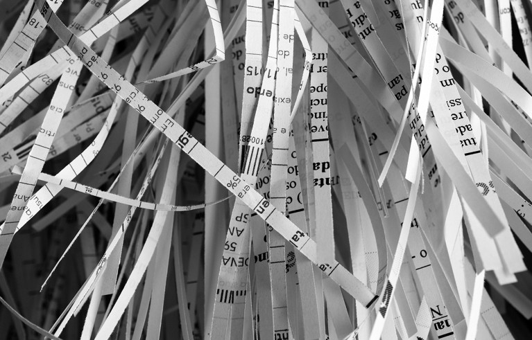 Close-up of shredded papers.