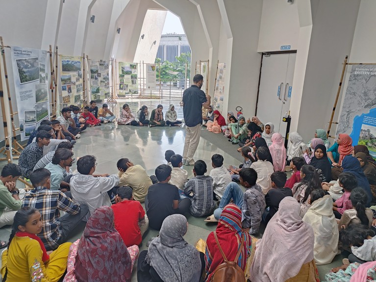 A classroom with a teacher and students at Azim Premji University campus in Bengaluru, India.