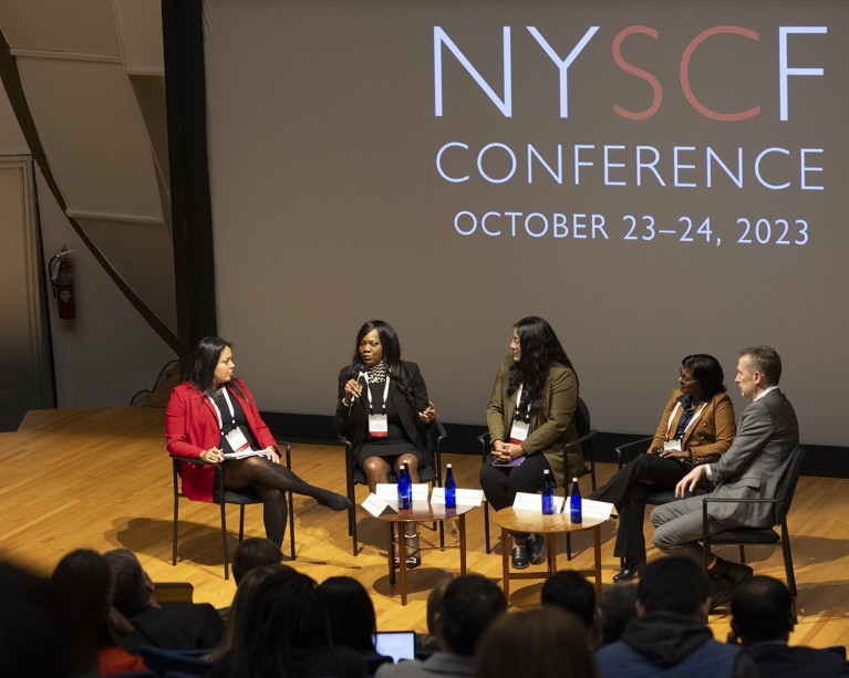 Raeka Aiyar as moderator of The 2023 New York Stem Cell Foundation Conference: Panel Discussion on Health Equity.