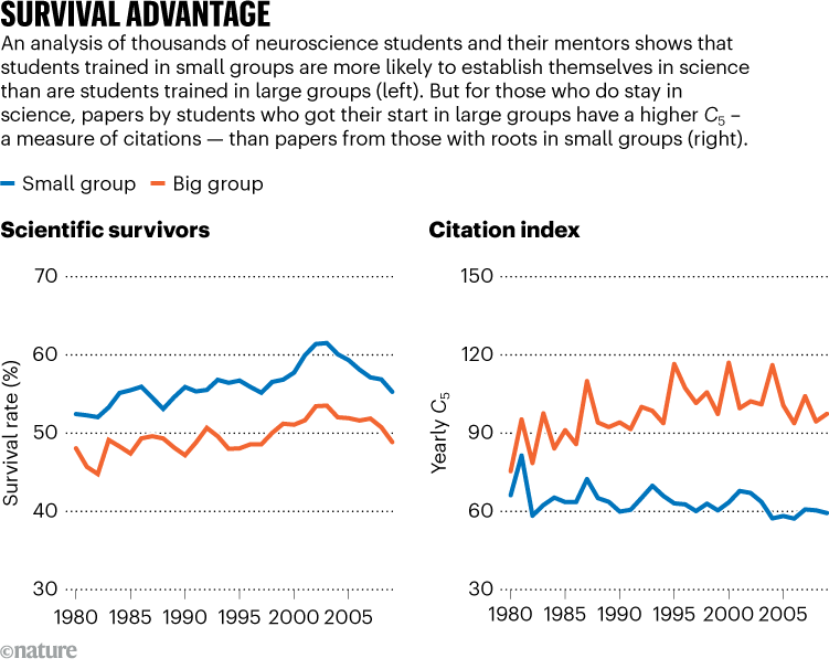 SURVIVAL ADVANTAGE. Graphic shows analysis of neuroscience students and their mentors.