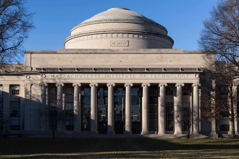 A general view of the Maclaurin building on the Massachusetts Institute of Technology campus, cast in dramatic shadow on a sunny day