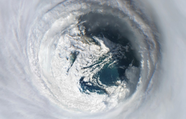 Satellite view of Hurricane Melissa’s eye over the Caribbean Sea.