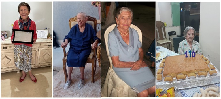 Four photos of an aunt and three sisters of the same family who are all over one-hundred-years-old.