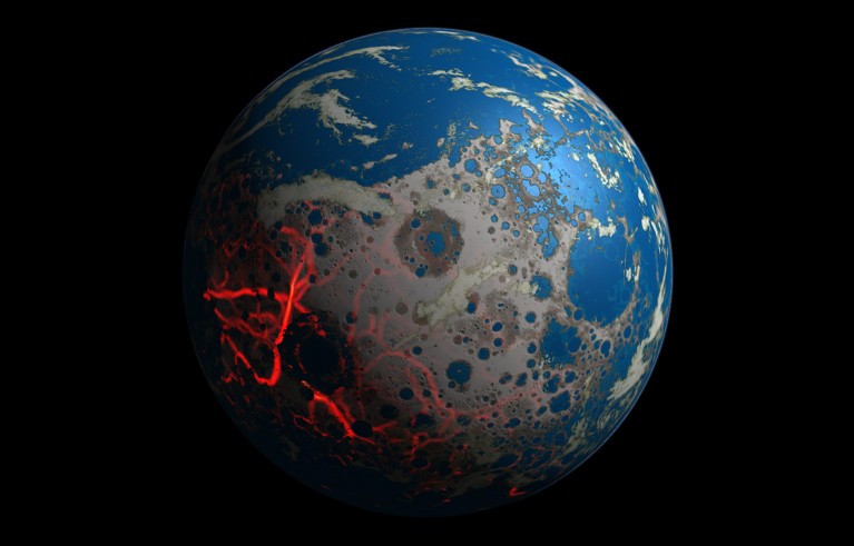 An artist's impression of Hadean Earth with magma.