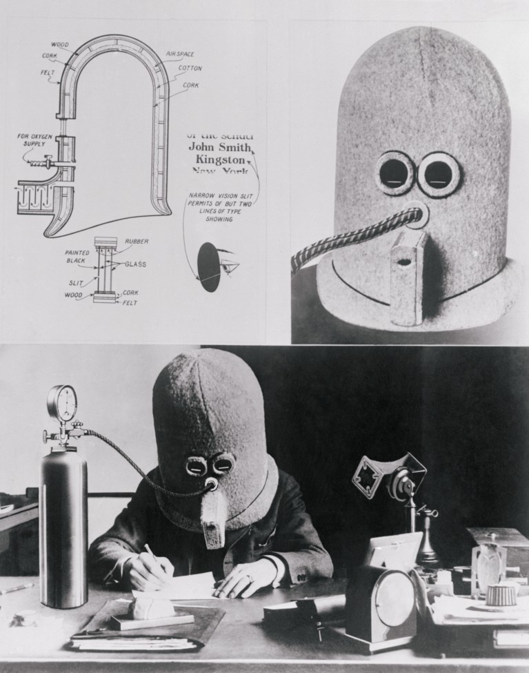 Historical images of Hugo Gernsbach’s isolated helmet.