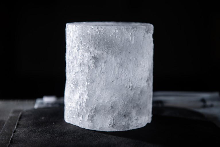 Close-up of a cylindrical ice core